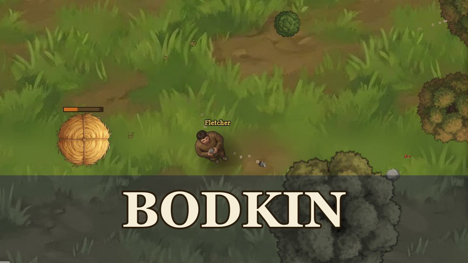 Bodkin: an archer in a grassy field beside a hay bale