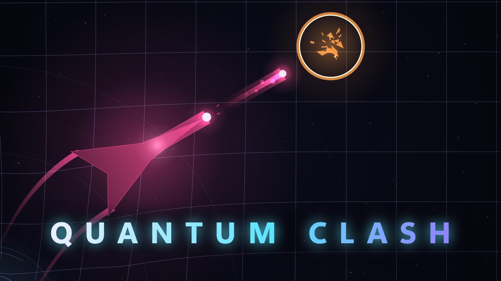 Quantum Clash: a pink ship firing across a star grid